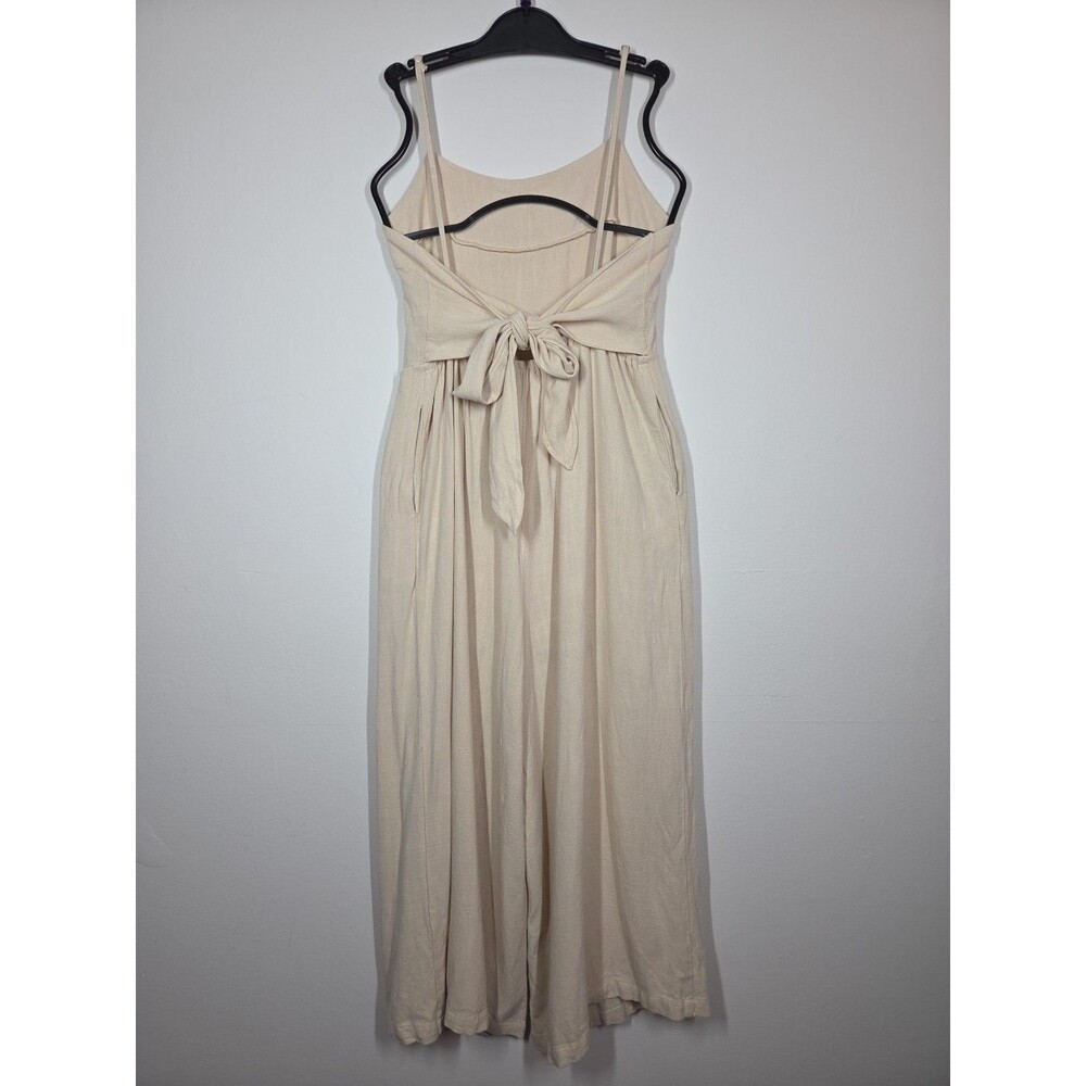 Anrabess Linen Blend Tie Back Jumpsuit Romper Wide leg Cream sz LARGE EUC - Picture 3 of 12